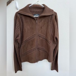 MontanaCo Unique Brown Knit/Suede/Ribbed XL Zip Up Jacket